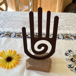 🌅 Southwest Coated Metal Brown Hopi Hand w/Stone Base Decoration or Ring Holder!